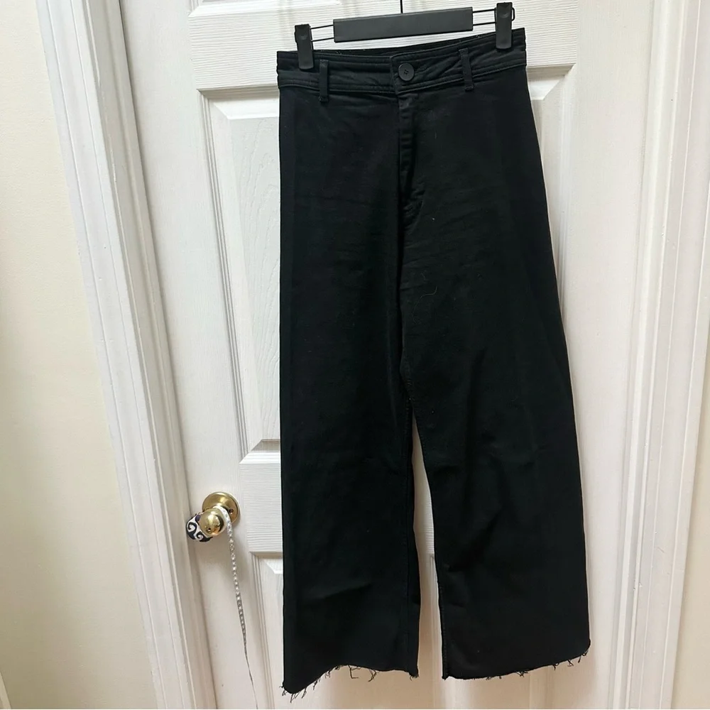 Zara Black Marine Straight Denim Jeans 0 wide leg high rise